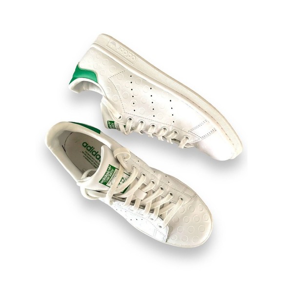 Women Adidas Stan Smith Green & White Embossed Polka Dot Sneakers Sz 9 - Picture 1 of 7